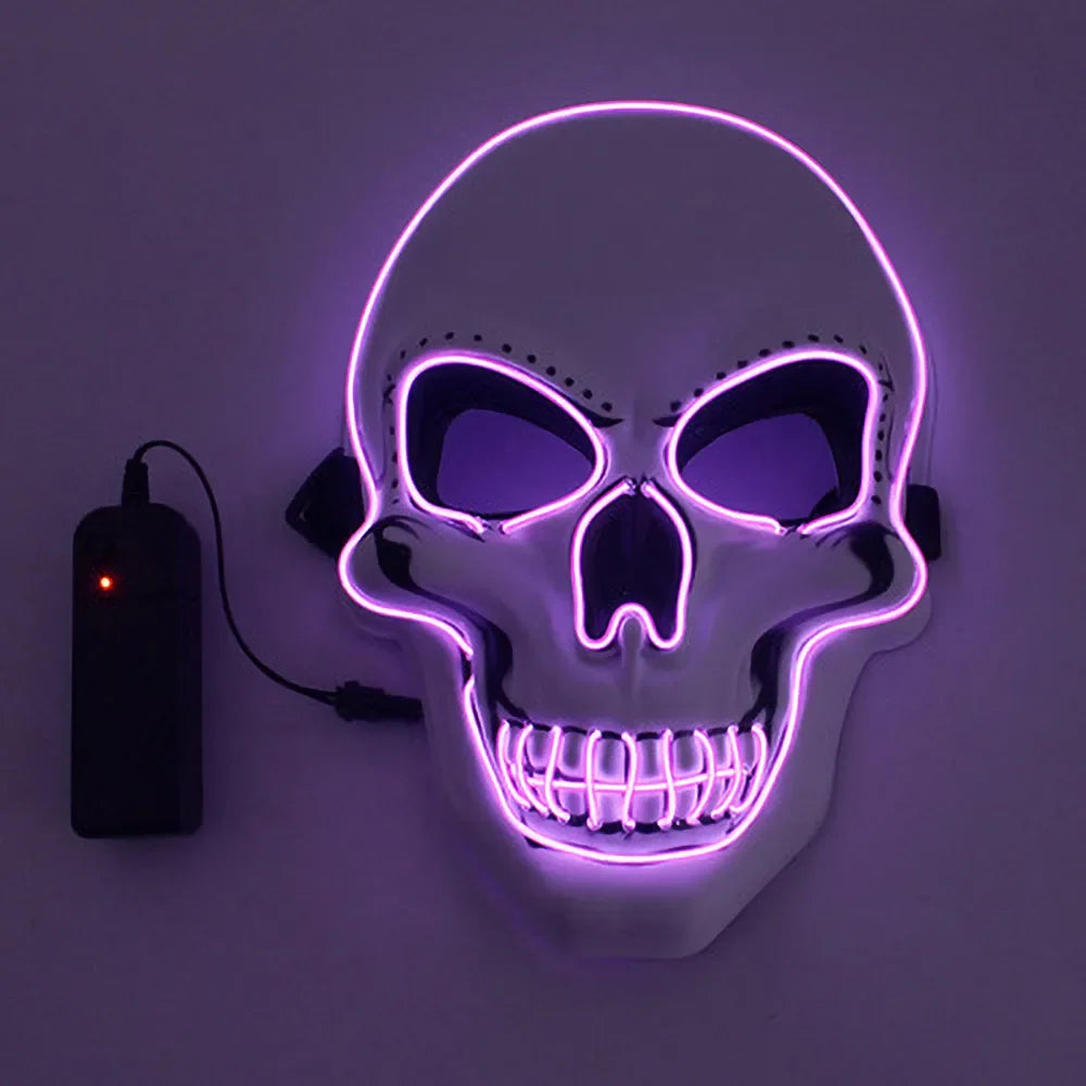 Máscara de calavera de terror de Halloween, máscara de luz fría LED, máscara LED de Halloween, máscara de cosplay, decoración de fiesta de Halloween, máscaras de calavera luminosas
