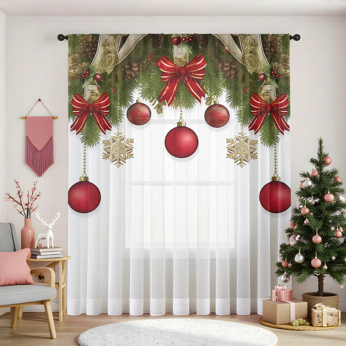 Cortina de puerta transparente navideña – Elegante brillo festivo para tu hogar