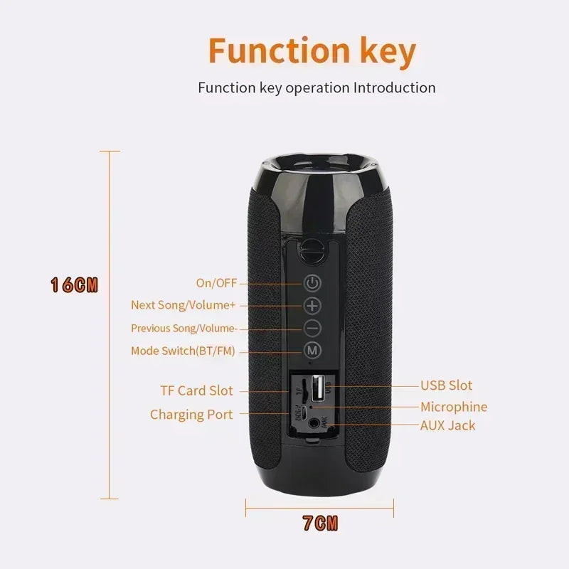 Altavoz portátil inalámbrico Bluetooth Subwoofer exterior impermeable Altavoz estéreo envolvente compatible con radio FM y tarjeta TF