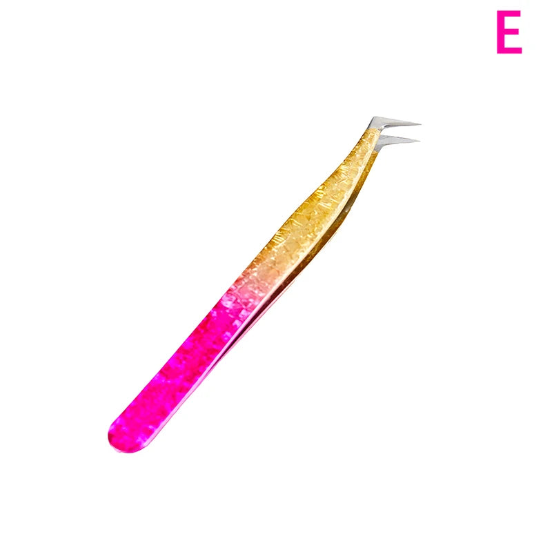Pinzas para extensiones de pestañas de acero inoxidable de color degradado, pinzas de precisión antiestáticas, herramienta para extensión de pestañas