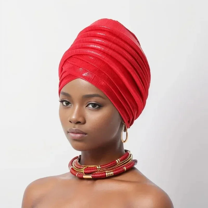 African Women's Turban Cap Nigeria Female Head Wraps Already Made Auto Gele Headtie Muslim Headwear Party Headpiece