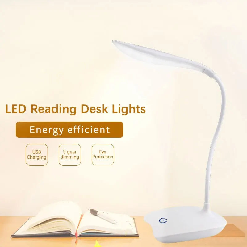 Lámpara de escritorio LED, recargable por USB, iluminación con protección ocular, luz nocturna para habitaciones, lámpara de lectura para estudiantes para mesita de noche de dormitorio