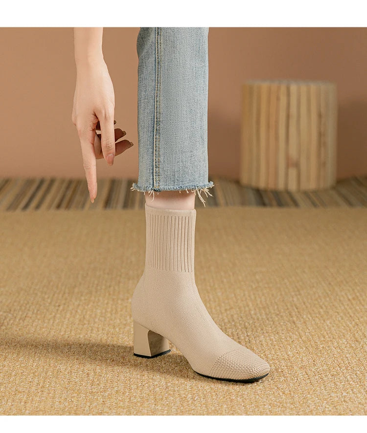 Botas de mujer, nueva moda, punta fina, tejido suave, informales, cómodas (altura del tacón 4.5 cm)