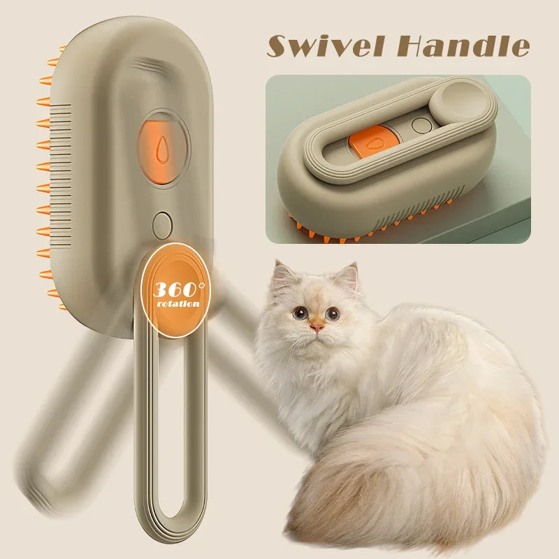 3-in-1 Steam Cat Brush – Clean, Detangle & Massage