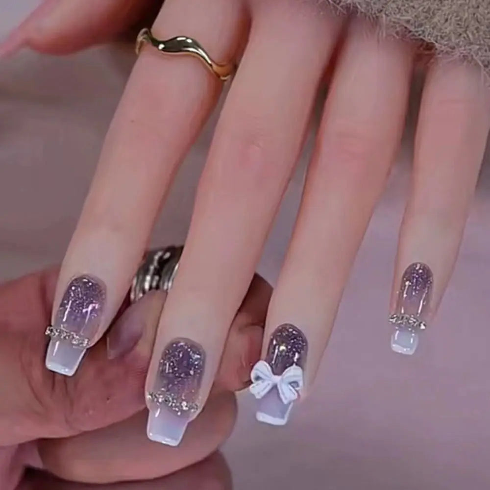 24 stk. Gradient Falske Negler Fransk Ballerina Negler Vanntett Falske Medium Kiste Falske Negler Fingernegler Press-on Negler Tips