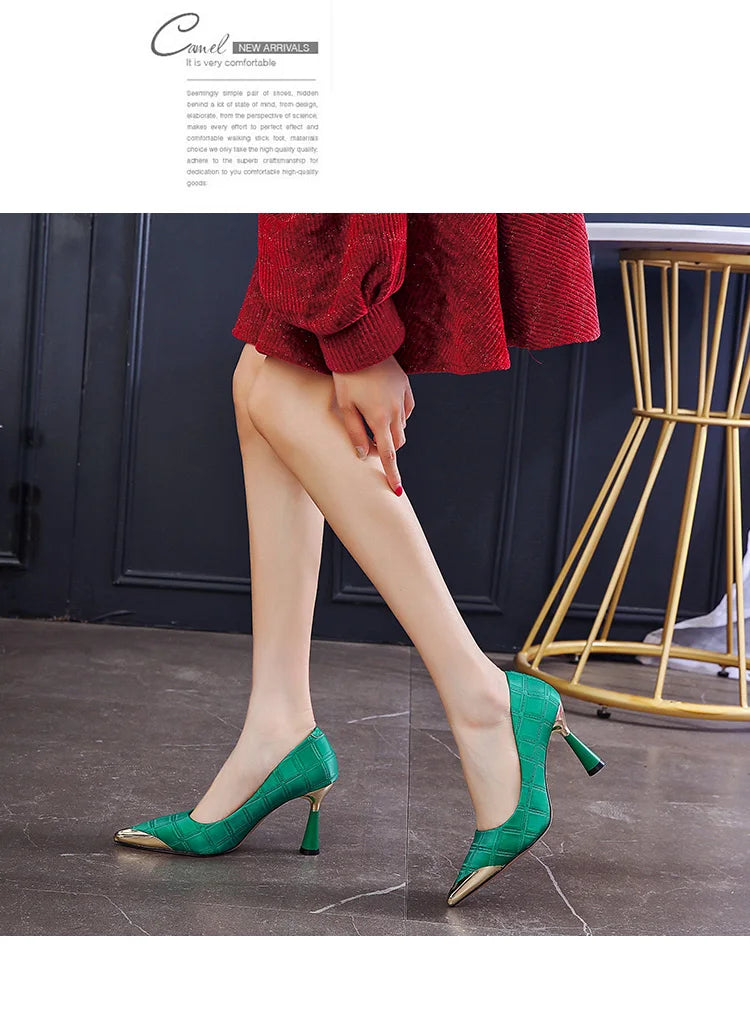 Tacones Finos Puntiagudos de Metal para Mujer Zapatos de Tacón Clásicos Negros para Mujer Zapatos Elegantes de Noche para Fiesta