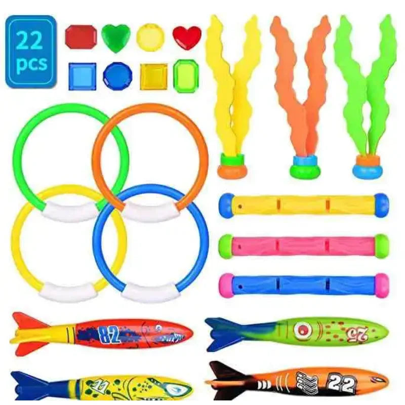 Juguetes de natación y buceo para niños con peces y delfines, boya para piscina, búsqueda del tesoro, buceo, diamantes de agua, juego de juguetes acuáticos para niños, juego reutilizable de regalo