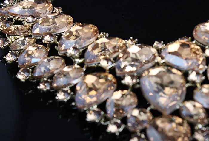 Luxury Super Shiny Colored Gems Crystal Jewelry Set Trendy Necklace Earring Women Wedding Bridesmaid Accessories Gift Wholesale