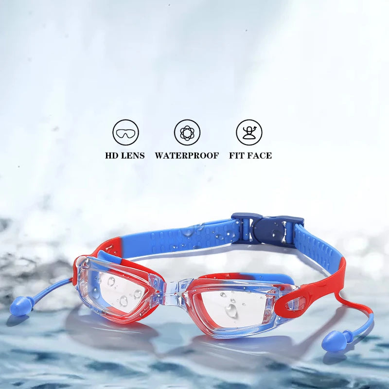Lunettes de natation professionnelles pour enfants, étanches, antibuée, protection UV, HD, pour piscine, sports aquatiques, avec bouchons d'oreilles