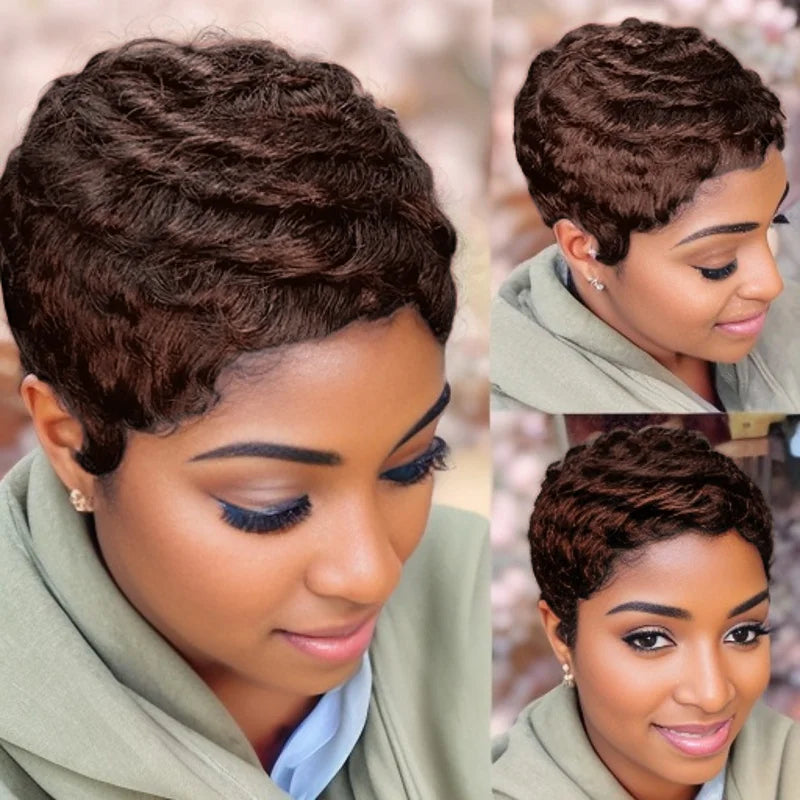 Natural Straight Layered Pixie Cut Human Hair Full Machine Made Wig 1b/30#/4#99J Daily Use Color