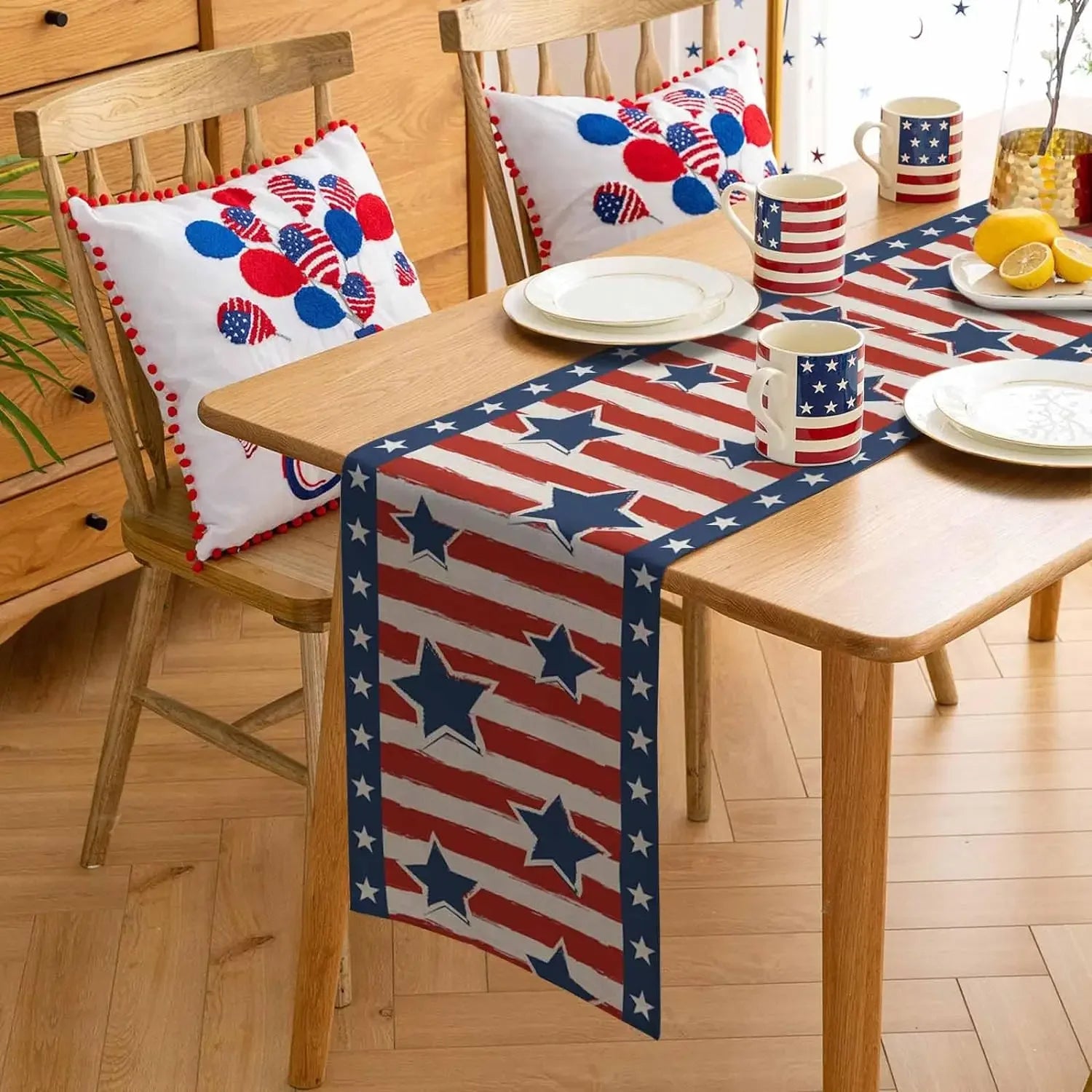 Table Runners Red White and Blue Stars Stripes Runner for Table Decor Independence Day Holiday Party Decorations