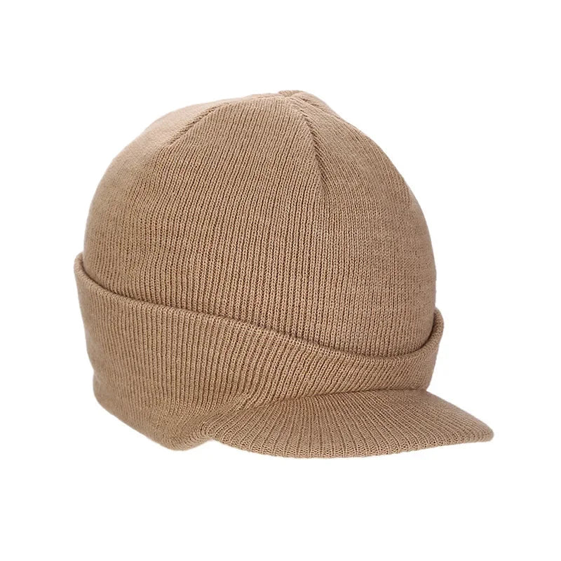 Gorro Holgado de Punto de Invierno para Hombre y Mujer, Gorro Grande a la Moda con Visera Estilo Militar, Gorro de Lana Cálido, Gorro de Esquí de Pato de Otoño, de Punto