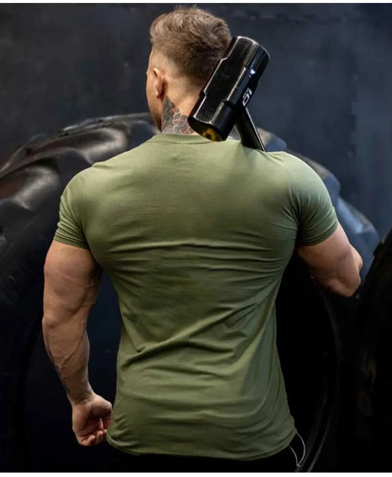 Ropa de gimnasio para hombre, camiseta de manga corta de algodón deportivo, para correr, entrenamiento, ajustada, estampada, sudadera, camisetas casuales