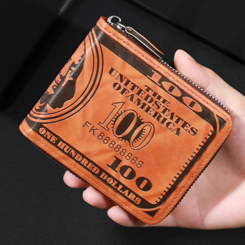 Fashionable Men's Leather Wallet with US Dollar Design - Spacious & Stylish with Photo Card Holder for Everyday Use