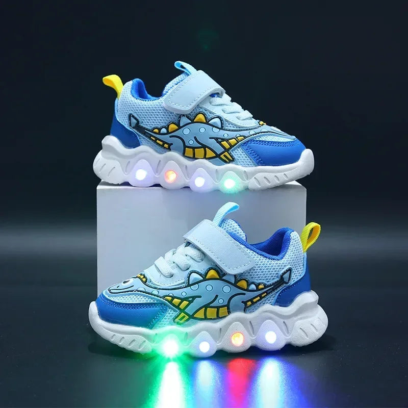 LED-barn søte tegneserie gutter casual joggesko for barn sko jente mesh pustende belysning sko baby opplyst sko
