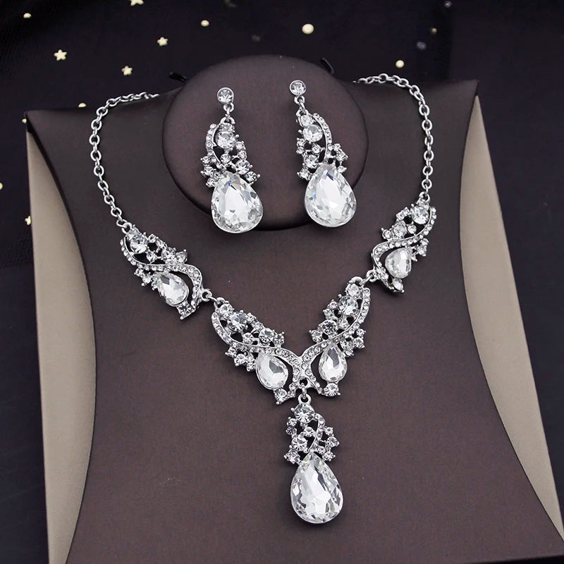 Preciosos juegos de joyas de cristal para mujer, lujoso conjunto de collar y pendientes tipo gargantilla para vestidos de novia, accesorios de collar para disfraces nupciales
