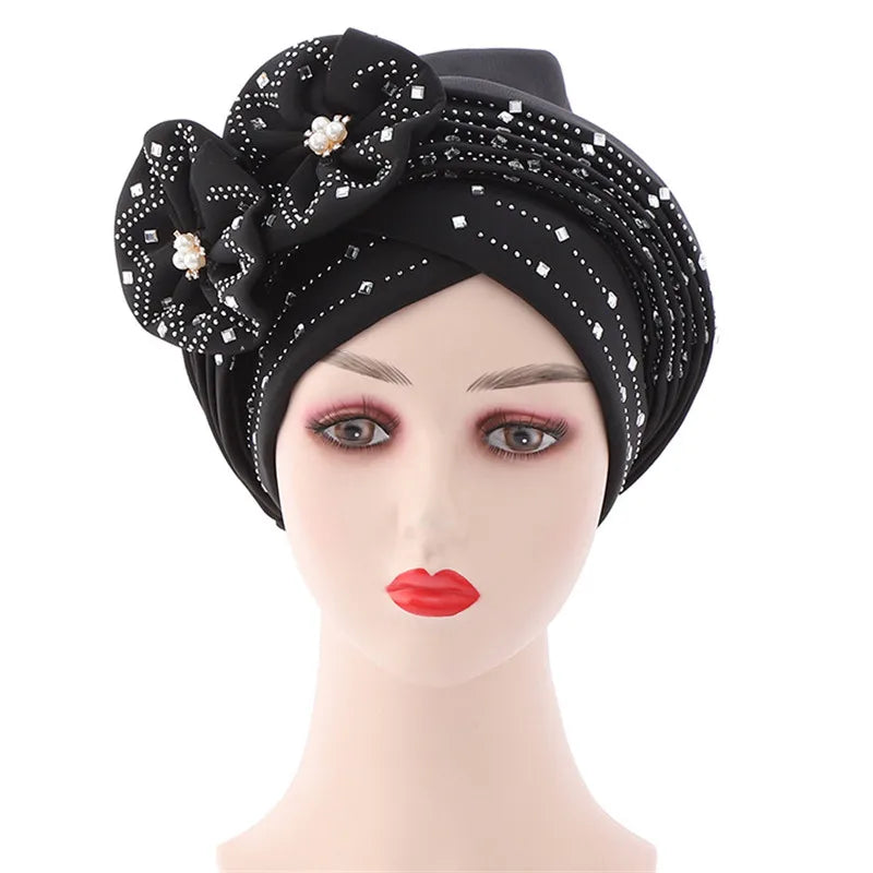 Luxury Diamonds African Autogele Already Made Headtie Female Head Wraps Lady Turnban Cap Wedding Party Headpiece