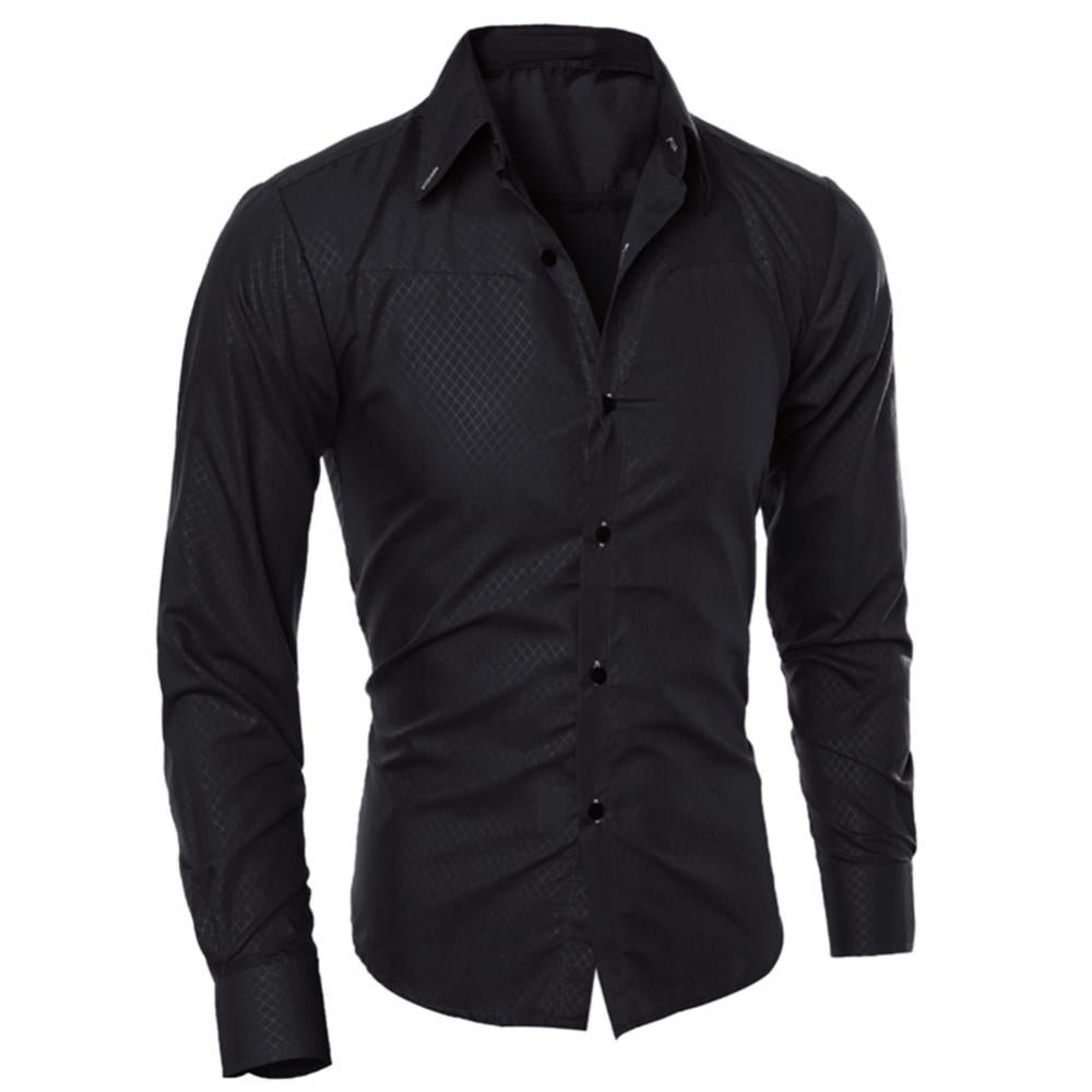 Camisa de vestir de negocios para hombre, de lujo, informal, social, formal, con solapa, manga larga, corte ajustado, color liso