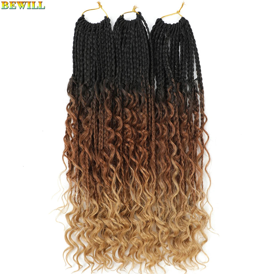 18" Long Boho Braids Extensions Goddess Box Braids Crochet Hair Black Purple Pink Synthetic Braiding Hair Bohemian Hippie Braids