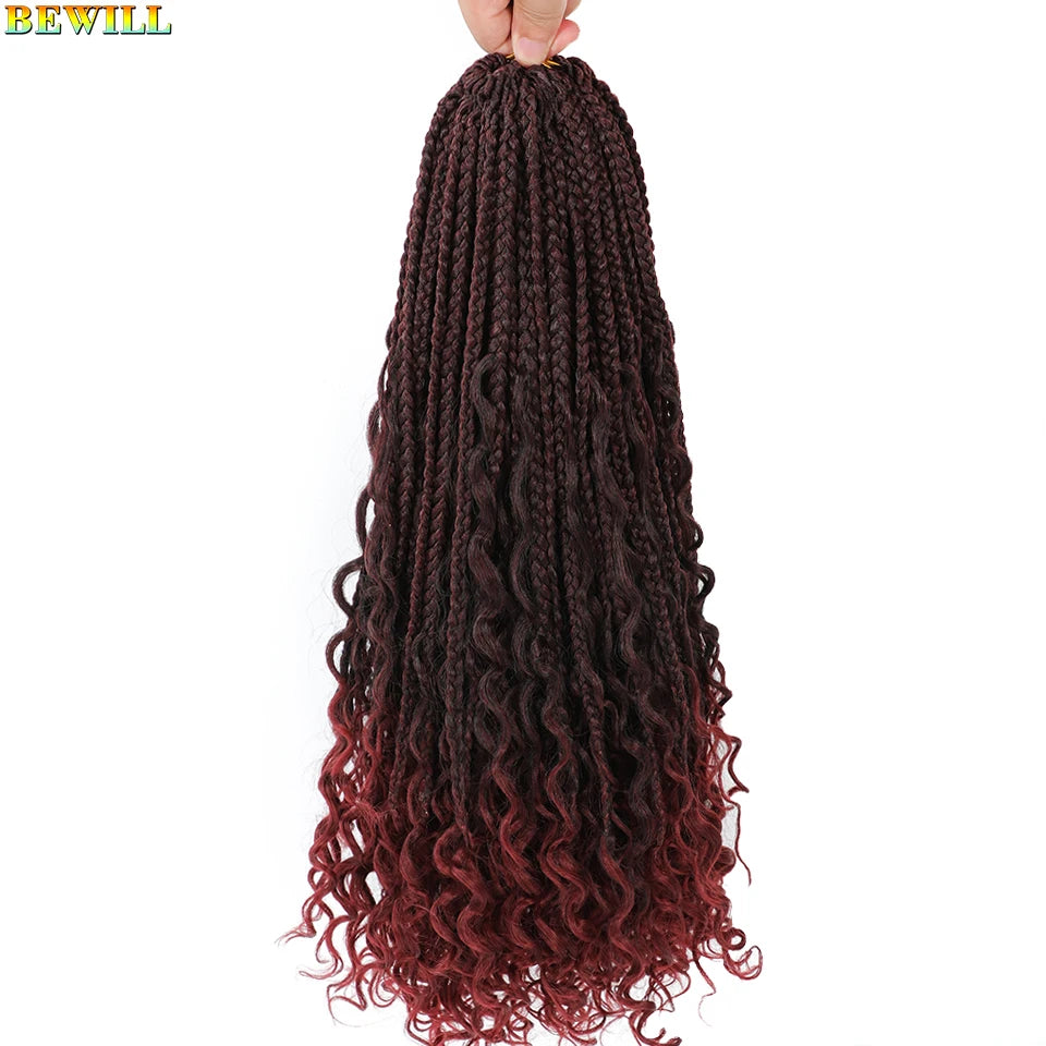 18" Long Boho Braids Extensions Goddess Box Braids Crochet Hair Black Purple Pink Synthetic Braiding Hair Bohemian Hippie Braids