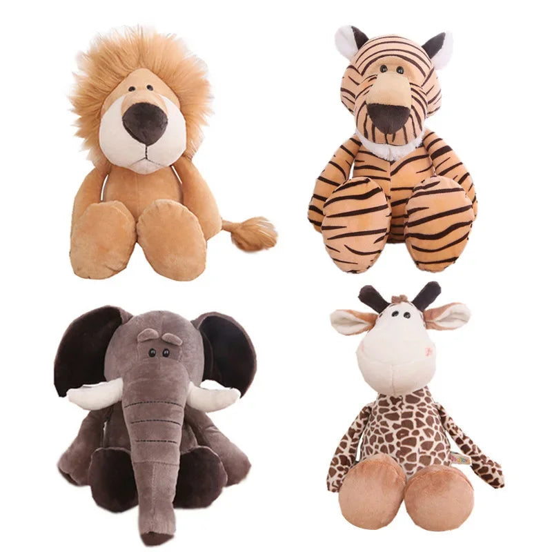Peluches Animaux Jouets Poupées Douces Jungle Lion Éléphant Tigre Chien Renard Singe Cerf Enfants Cadeau Kawaii Bébé Enfants Hobbie Jouets