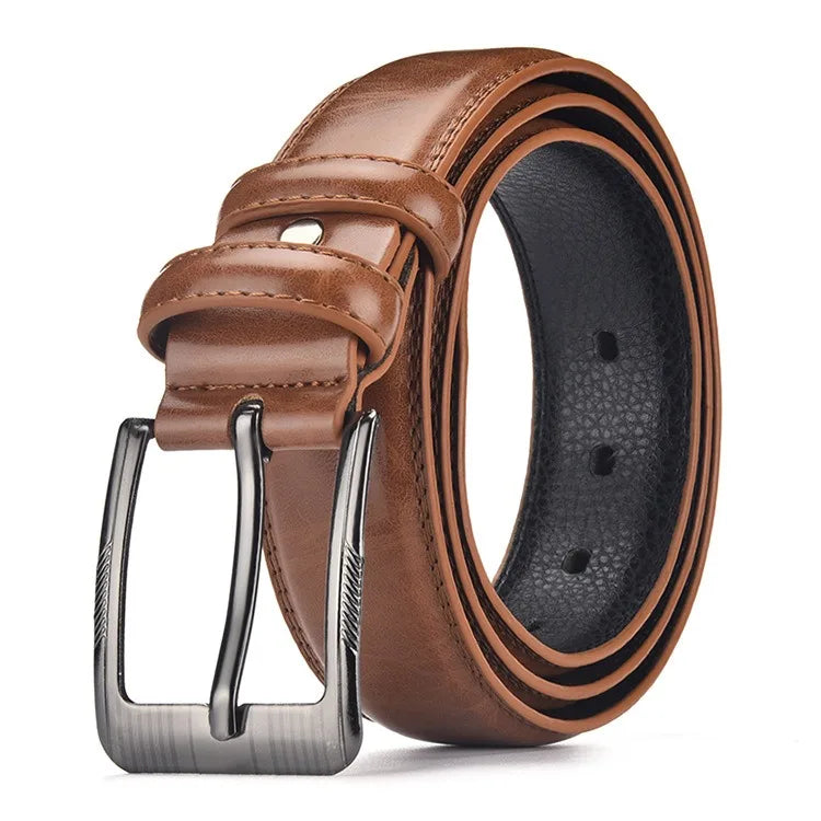 Paquete de 2 cinturones de hebilla de pasador de negocios para hombres | Estilo para el día a día y conjunto de regalo para festivales, cuero auténtico