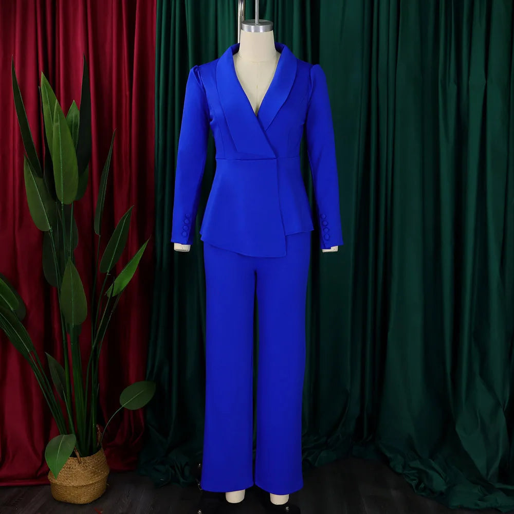 2-delt buksedress med vide ben for kvinner, formelt buksesett, elegant bryllupsfestkjole, kontorarbeid, forretningsantrekk, formelt antrekk