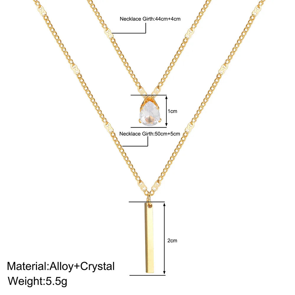Vintage Shiny Crystal Droplet Pendant Collar Necklace 2023 Simple Multi layered Gold Color Metal Girls Fashion Jewelry Wholesale