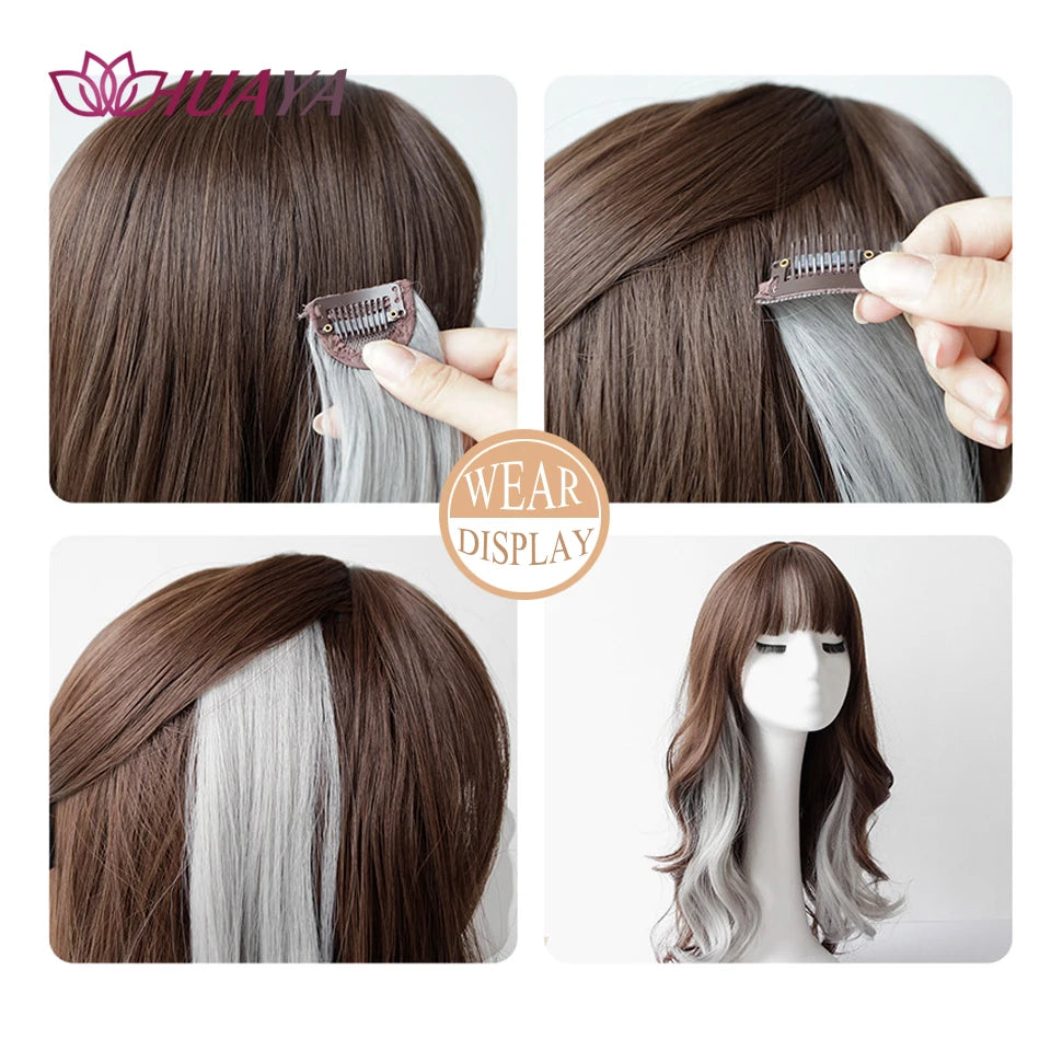 Extensions de cheveux synthétiques longues et bouclées pour femmes, résistantes à la chaleur, à clipser, couleur or, gris, violet, rose, rouge