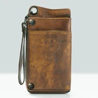 Cartera de lujo hecha a mano de cuero genuino Crazy Horse para hombre, cartera pequeña de cuero para hombre, monedero corto con clip para billetes, bolsa para dinero, café negro