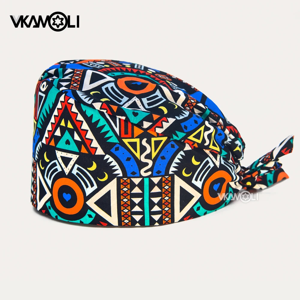 Gorros de enfermería de moda ajustables de algodón con estampado de flores Sombreros ajustables de alta calidad que absorben el sudor Gorro elástico multicolor