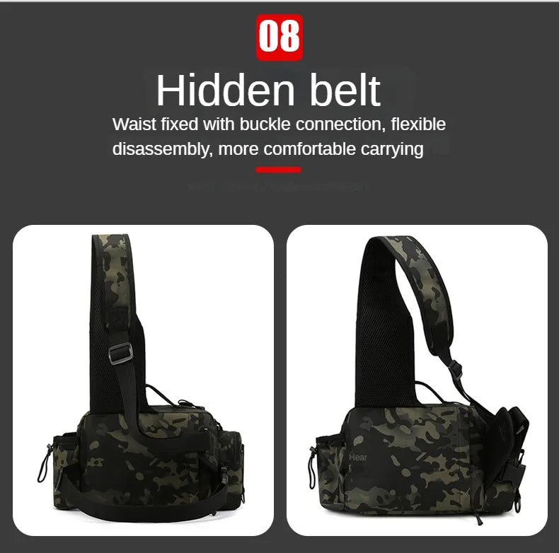 Fishing Tackle Backpack Lure Box Gear Storage Bag Fanny Pack for Men Fly Fishing Backpack with Rod Holder Sling Shoulder Bag