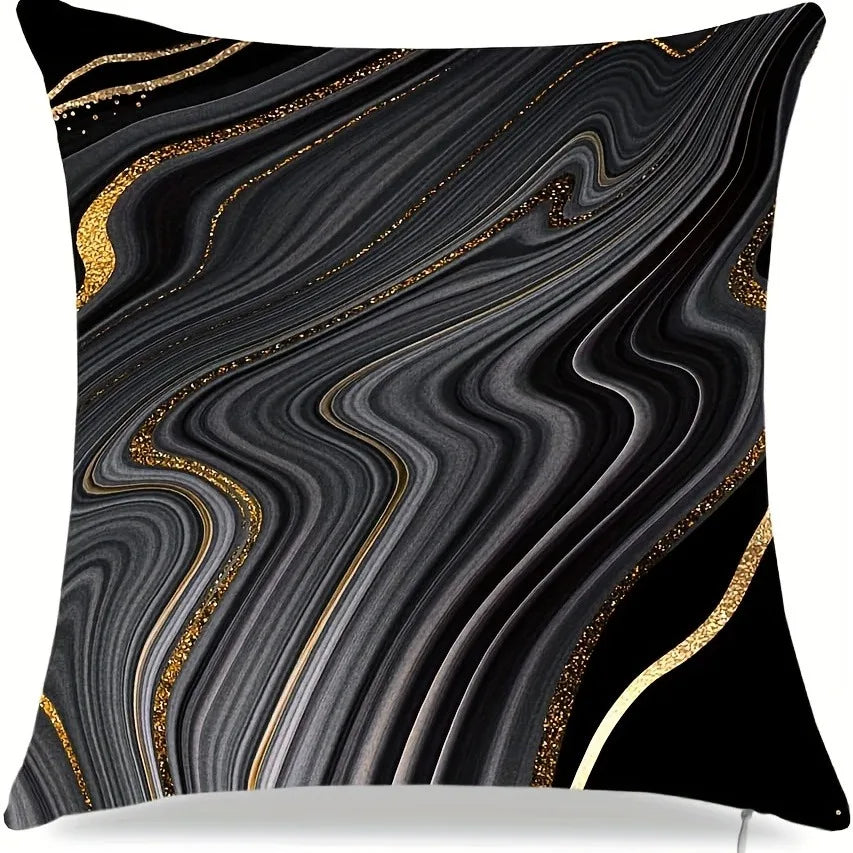Funda de almohada geométrica negra con puntos dorados, material de poliéster ultrasuave, funda de almohada para sofá, coche, decoración del hogar