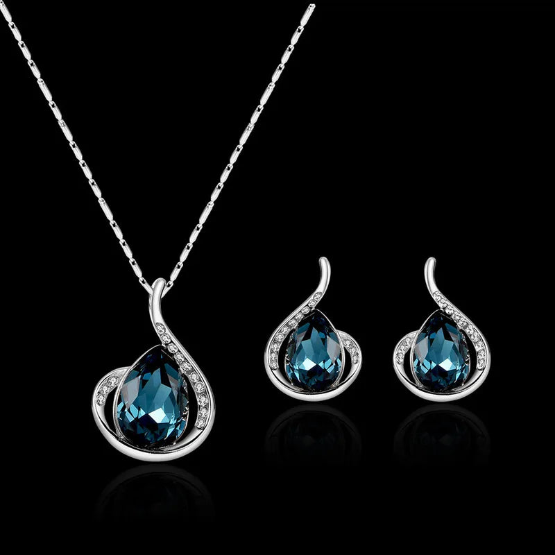 Juego de joyas de 3 piezas/set para mujer, elegante collar con colgante de diamantes de imitación en forma de gota de agua y pendientes de gancho