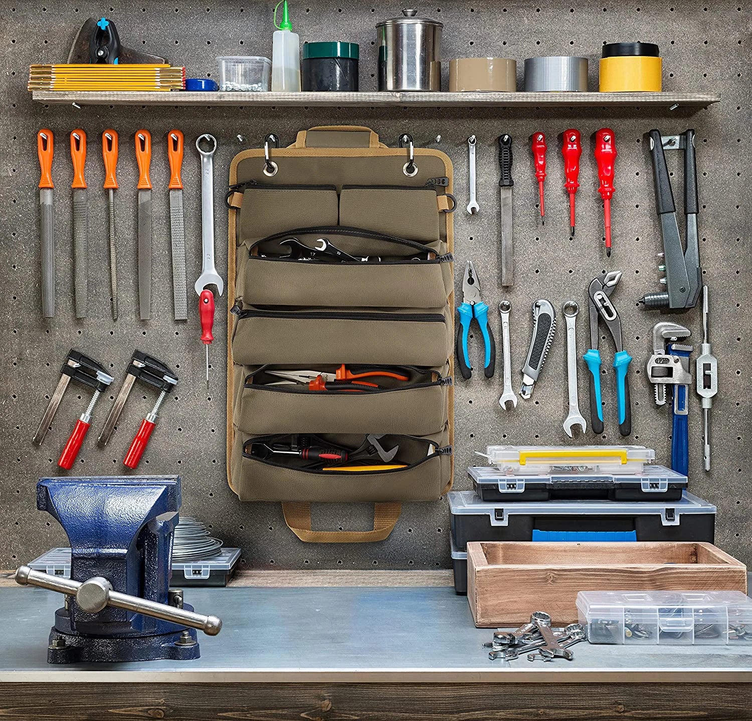 Sac à outils multi-usages, sac de rangement portable professionnel à poches multiples, sac de rangement étanche roulé, pinces, clés