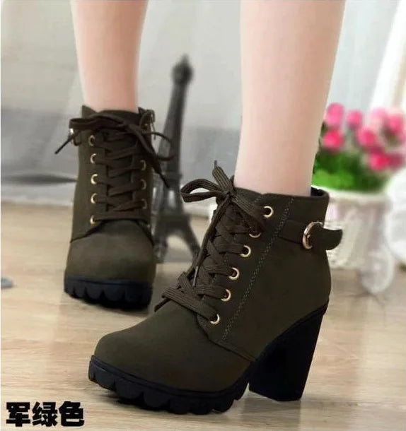 Botines de tacón alto con cordones para mujer – Diseño de plataforma con hebilla de moda