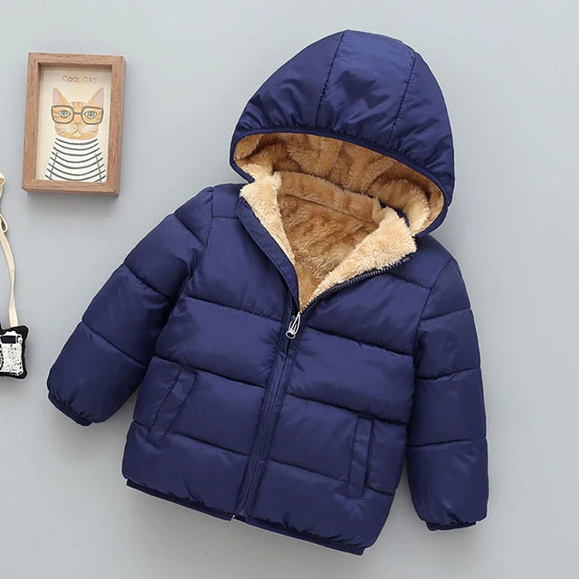 Chaqueta polar de invierno para bebés y niños, abrigos de dibujos animados para niños, chaquetas de plumón cálidas con capucha para otoño, ropa de abrigo cálida de felpa para niñas
