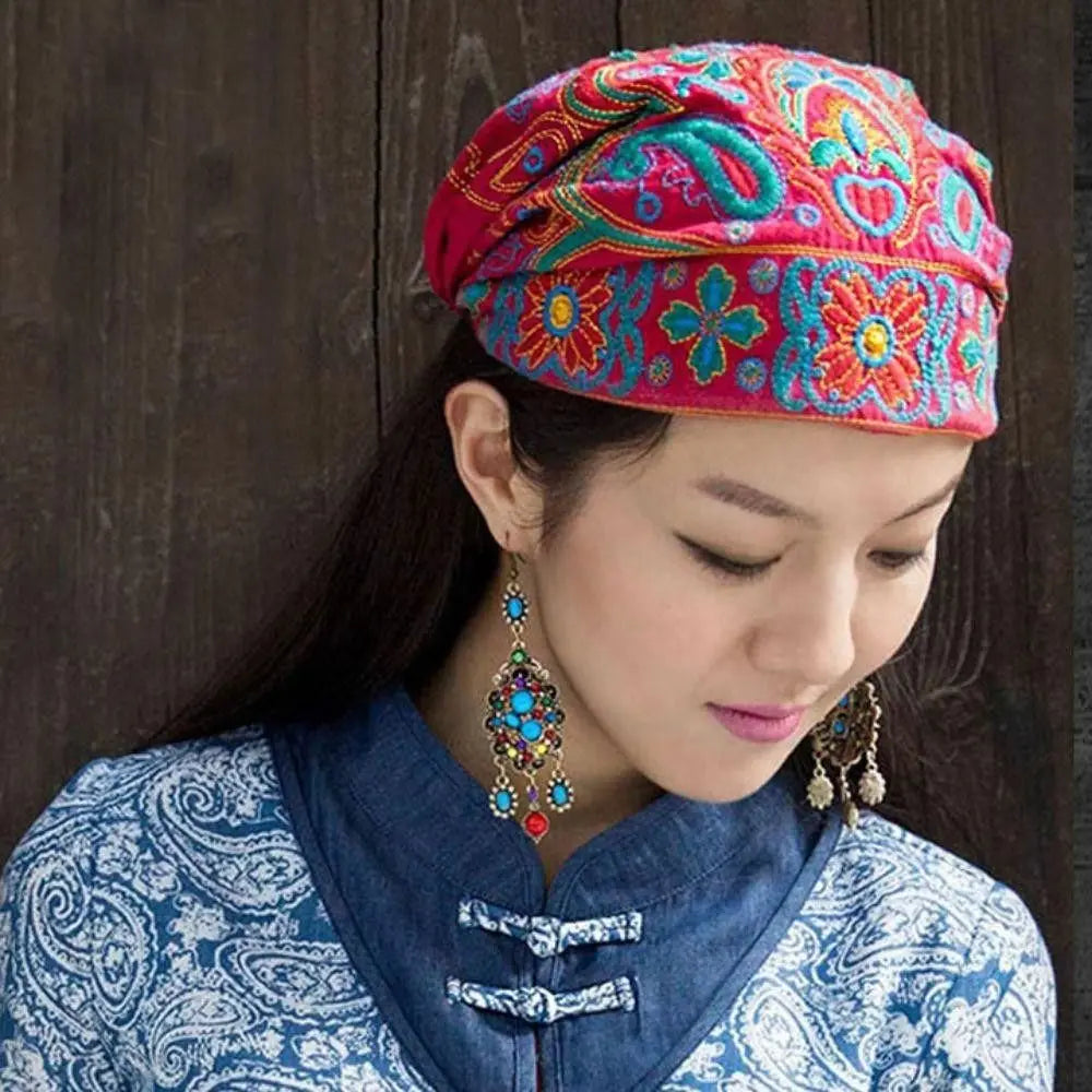 Fashion Embroidery Flowers Bandanas Mexican Style Ethnic Turban Hats Vintage Breathable Hair Cover Cap for Women