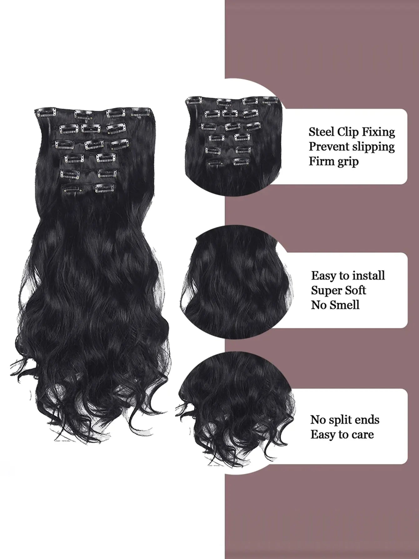 24" Long Wavy Clip-In Hair Extensions – Thick, Double Weft & Natural Look (6PCS)
