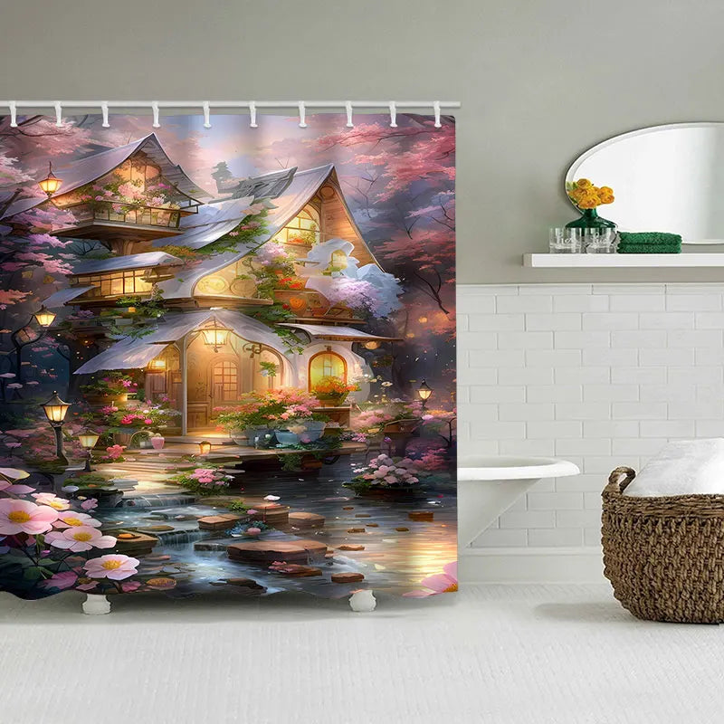 Dream view Cottage Bathing Curtain Bathroom Shower Curtain Waterproof With 12 Hooks Home Deco Free Ship