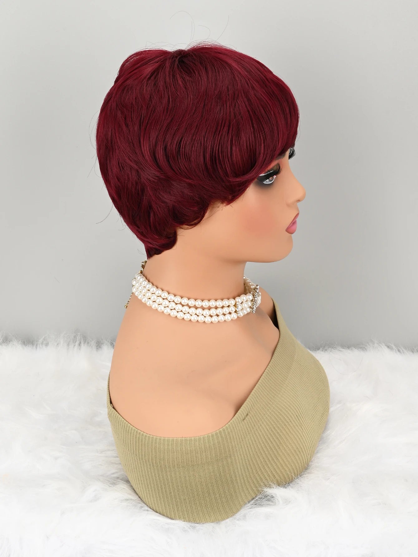 Pelucas Pixie cortas para corte pixie, peluca sintética de cabello humano, pelucas pixie cortas color borgoña, peluca sin pegamento estilo corte de chico, peluca roja para mujer