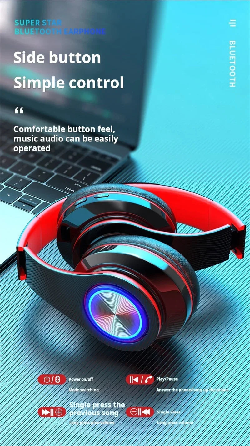 Casque de jeu stéréo sans fil Bluetooth avec micro intégré pour PC et ordinateur portable
