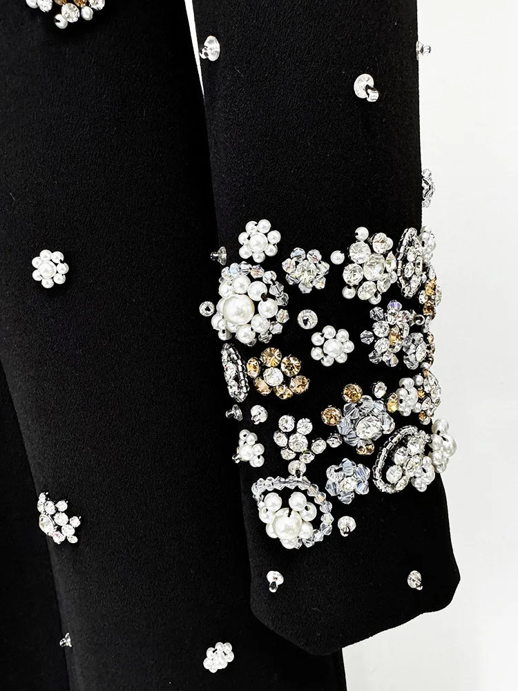 HIGH STREET Última Moda Diseñador Fiesta Vestido Formal Mujer Manga Larga Lujoso con Cuentas Vestido Largo Maxi