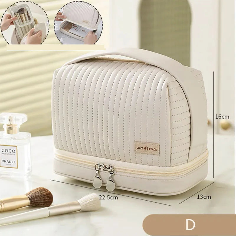 Bolsa de maquillaje de gran capacidad, estuches de cosméticos para mujer, organizador de maquillaje, neceser de belleza portátil, artículos de viaje esenciales, neceser de aseo.