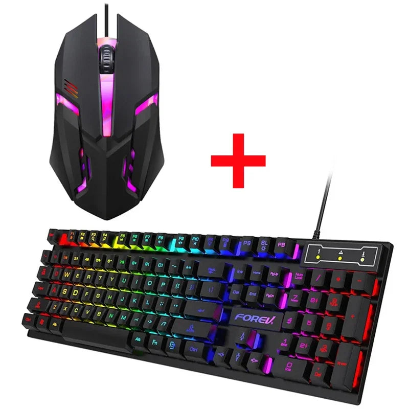 Teclado mecánico retroiluminado de 104 teclas, teclado de juego con cable, teclado luminoso resistente al agua y juego de ratón para PC, portátil, oficina para jugadores
