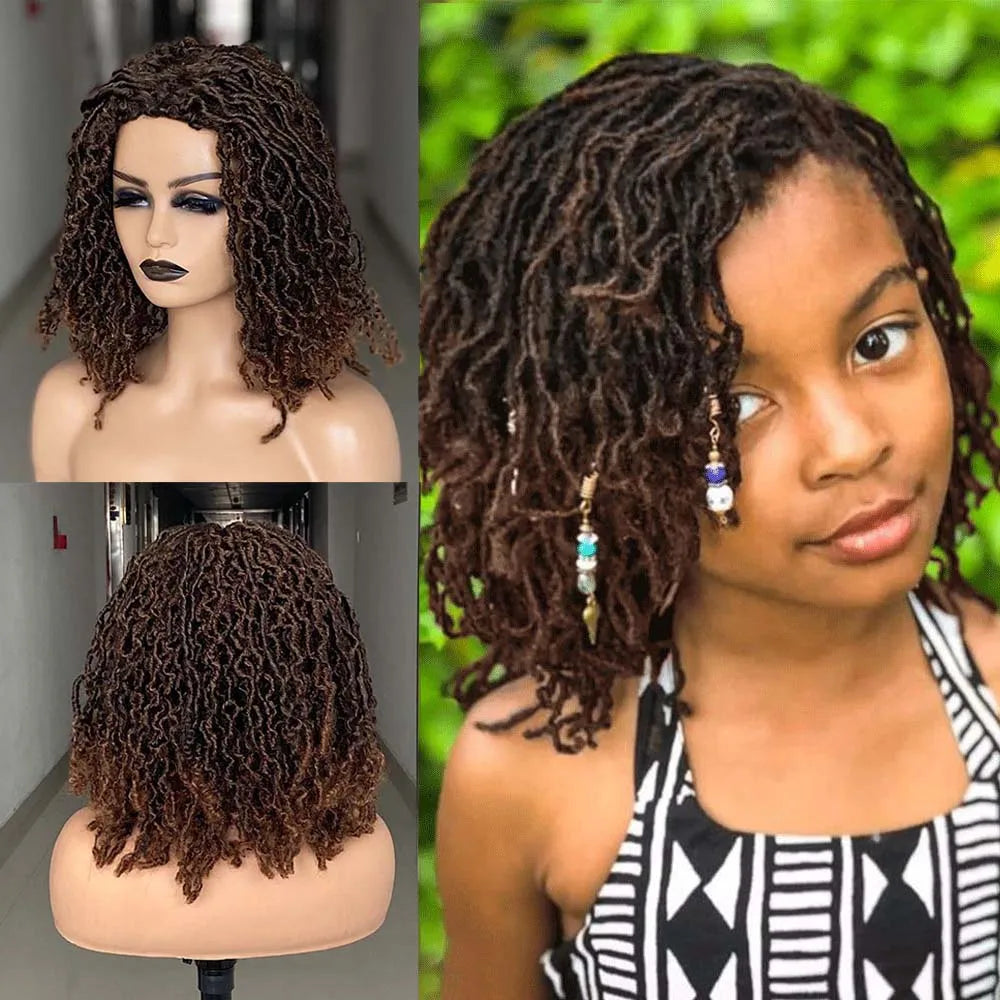 Pelucas cortas trenzadas para mujeres negras, pelucas cortas de rastas, trenzas afro, cabello sintético rizado, pelucas Nu Faux Locs para mujeres negras