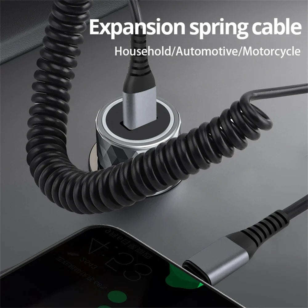 66W Spring Stretch Fast Charging Cable USB A to Lighting For iPhone 14 13 12 11 Pro Max X XS 8 7 iPad 9 Data Cable Accessories