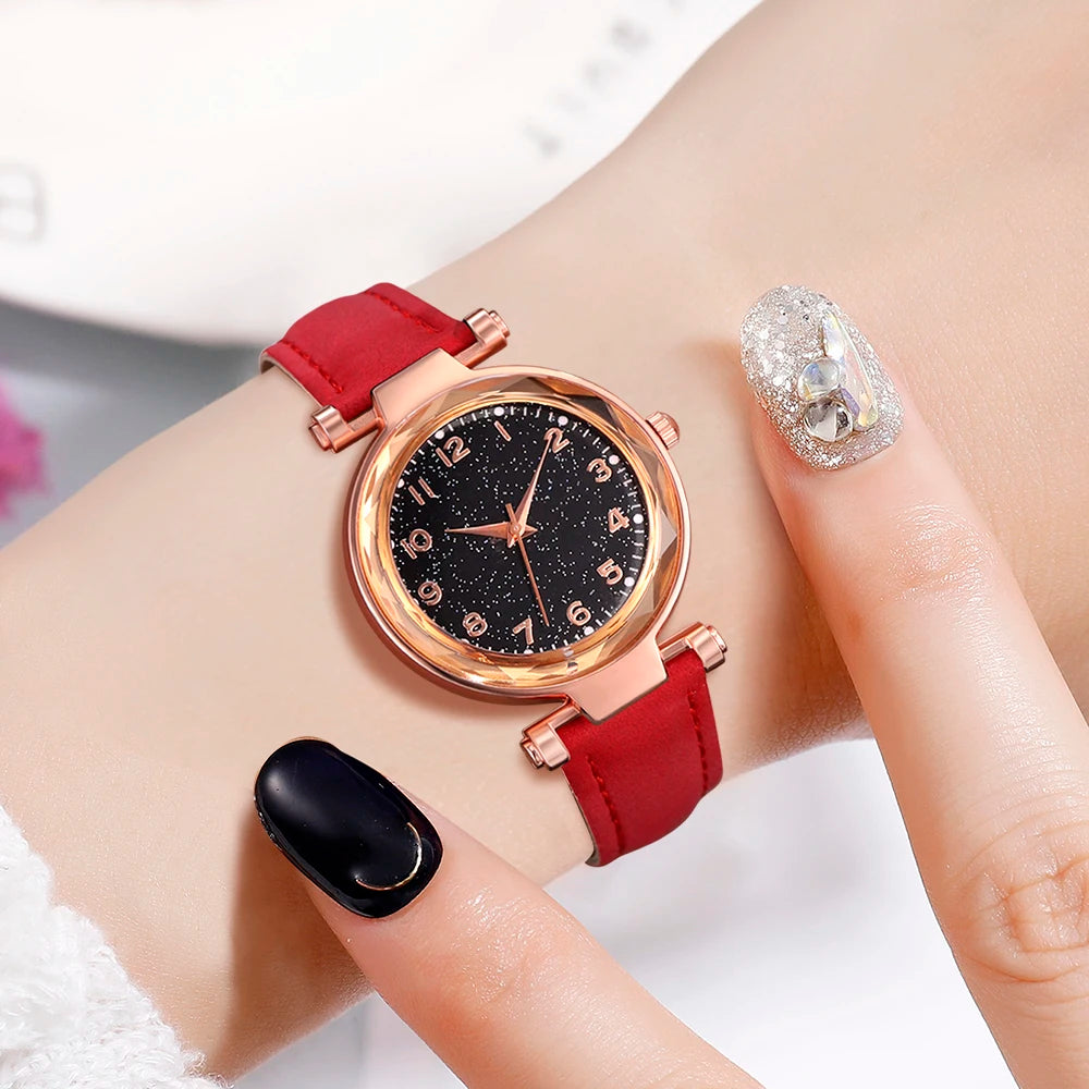 6PCS Red Women’s Watch & Jewelry Set – Chic, Playful & Perfect for Gifting