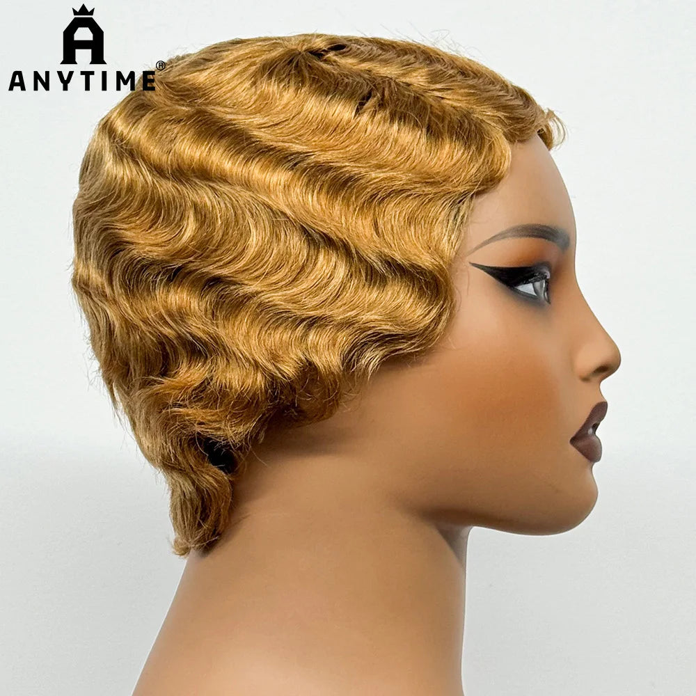 Full Machine Made Wigs Pixie Cut Short Bob Loose Wave Human Hair Wigs Curly Wave Bob Glueless Wigs Remy Hair for Black Women