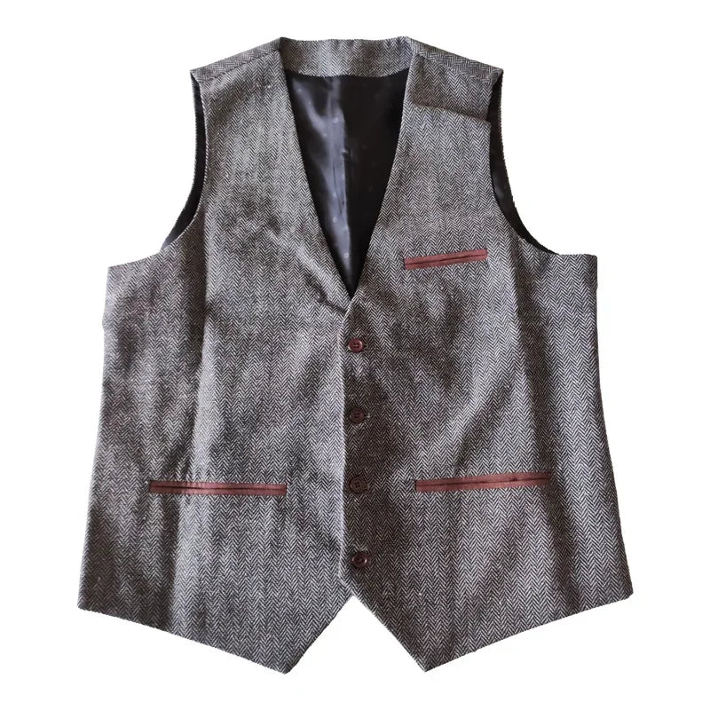 Nuevos chalecos de traje de negocios para hombre, lisos, con cuello en V, formales, con múltiples bolsillos, chaleco informal ajustado sin mangas para bodas de padrinos de boda.